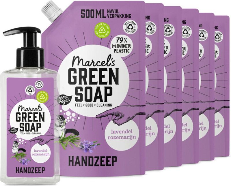 Marcel's Green Soap Handzeep Lavendel & Rozemarijn 250 ml + 6 Navullingen Pakket
