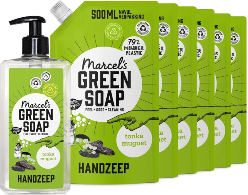 Marcel's Green Soap - Handzeep - Tonka & Muguet - 500 ml + 6 Navullingen