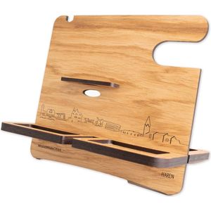 Skyline Desk Organizer Haren - Eiken - Bureau Organizer - Telefoonhouder - Tablethouder - Smartwatch Houder - Sorteren spullen - WoodWideCities