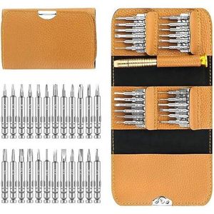 Mini-schroevendraaierset, fijnmechanica-gereedschapsset, 25-in-1 schroevendraaierset met draagbaar leren etui, reparatieset voor pc, horloge, laptop, bril, modelbouw, smartphone, tablet, camera, sieraden