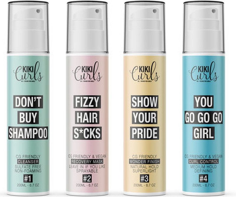 Kiki Curls 4x200ml combi set | Voor krullen | Extra voordelig | #1 cleanser #2 mask #3 wonder finish #4 control cream