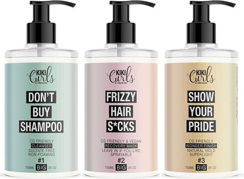 Kiki Curls 3x 750ml combi set | Voor krullen | Extra voordelig | #1 cleanser #2 mask #3 wonder finish