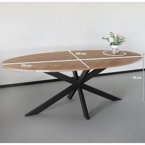 Eettafel ovaal visgraat 210cm Obie bruin ovale tafel