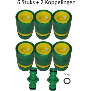 Koppelstuk en Verbindingsstuk voor Gardena 1/2"" - Bundel - Slangstuk - Waterslang - Koppeling set - Tuinslang - Snelkoppeling - Verbindingsstuk - Gazon - Irrigatie - Slang Adapter - Tuinslangkoppeling - 6 Stuks + 2 Verbindingsstuk + O-ring