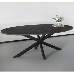 Eettafel ovaal visgraat 210cm Obie zwart ovale tafel