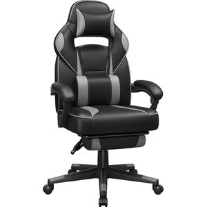 Bureaustoel - Gaming stoel - met voetsteun - met hoofdsteun en lendenkussen - tot 150 kg draagvermogen - zwart-grijs