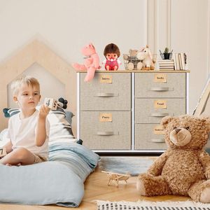 Ladenkast met 5 Stoffen Laden - Praktische Opbergkast voor Slaapkamer - Kinderkamer - Gang - Beige