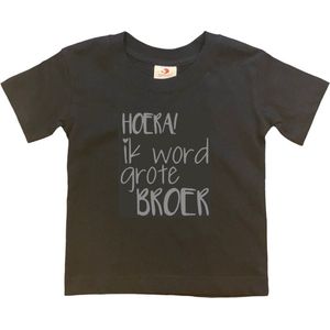 Shirt Aankondiging zwangerschap Ik word grote broer | korte mouw | Zwart/grijs | maat 122/128 zwangerschap aankondiging bekendmaking Baby big bro brother
