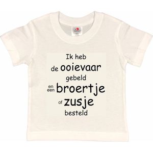 Shirt Aankondiging zwangerschap Ik heb de ooievaar gebeld en een broertje of zusje besteld | korte mouw | wit/zwart | maat 134/140 zwangerschap aankondiging bekendmaking