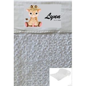 Soft Touch Babydeken Wit Giraffe met naam en geboortedatum - Wiegdeken met naam - extra zacht 75 x 100 cm - Gepersonaliseerd - Babydekentje voor ledikant - Meisje - Babydeken voor kinderwagen - Kraamcadeau - Kraamcadeau met naam - deken met naam