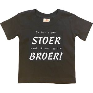 Shirt Aankondiging zwangerschap Ik ben SUPER stoer want ik word grote broer! | korte mouw | Zwart/wit | maat 134/140 zwangerschap aankondiging bekendmaking Baby big bro brother