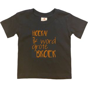 Shirt Aankondiging zwangerschap Ik word grote broer | korte mouw | Zwart/tan | maat 98/104 zwangerschap aankondiging bekendmaking Baby big bro brother