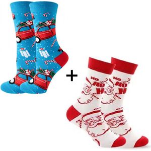 Kerstsokken 2 PAAR christmas, Ho ho ho, kerstman, kado, kerst, Merry christmas, maat 38-45,