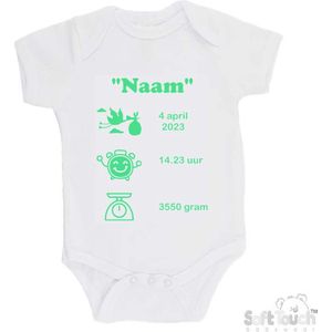 100% katoenen Romper met naam & geboortegegevens Unisex/Meisje/Jongen Katoen Wit/mint Maat 62/68