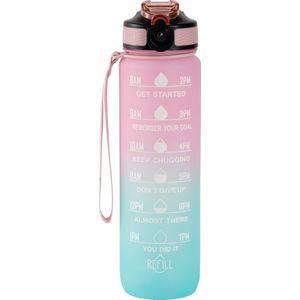 Personal Connected Motivatie Waterfles | Motiverende Drinkfles met Tijdmarkering | Drinkbeker met Rietje | Bidon Volwassenen | 1 Liter