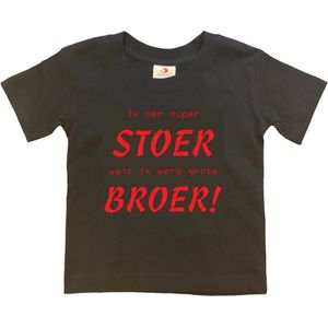Shirt Aankondiging zwangerschap Ik ben SUPER stoer want ik word grote broer! | korte mouw | Zwart/rood | maat 86/92 zwangerschap aankondiging bekendmaking Baby big bro brother
