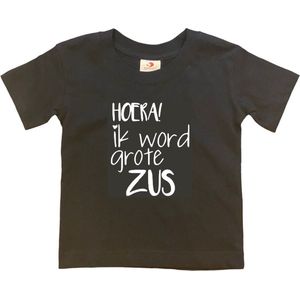 Shirt Aankondiging zwangerschap Ik word grote zus | korte mouw | Zwart/wit | maat 98/104 zwangerschap aankondiging bekendmaking Baby big sis sister