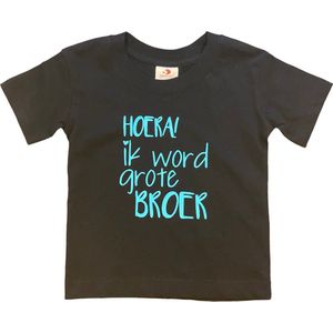Shirt Aankondiging zwangerschap Ik word grote broer | korte mouw | Zwart/aquablauw | maat 98/104 zwangerschap aankondiging bekendmaking Baby big bro brother