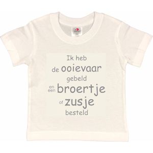 Shirt Aankondiging zwangerschap Ik heb de ooievaar gebeld en een broertje of zusje besteld | korte mouw | Wit/grijs | maat 122/128 zwangerschap aankondiging bekendmaking
