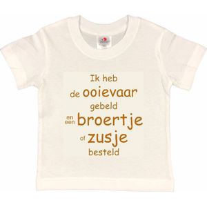Shirt Aankondiging zwangerschap Ik heb de ooievaar gebeld en een broertje of zusje besteld | korte mouw | Wit/tan | maat 86/92 zwangerschap aankondiging bekendmaking