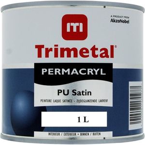 Trimetal Permacryl Pu satin - Hoogwaardige krasvaste polyurethaan acrylaat aflak - watergedragen binnen - 1 L satin RAL 9003 signaalwit
