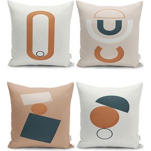Sierkussens set van 4 stuks - INCLUSIEF BINNENKUSSENS 45x45 cm - abstract - donkergroen - beige - wit- dubbelzijdig bedrukt - kussensloop - kussens woonkamer - kussenhoes