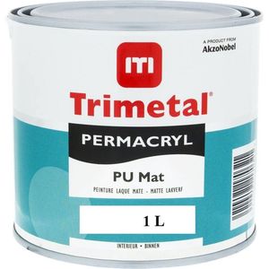 Trimetal Permacryl Pu mat - Hoogwaardige krasvaste polyurethaan acrylaat aflak - watergedragen voor binnen - 1 L mat RAL 9010 puur wit