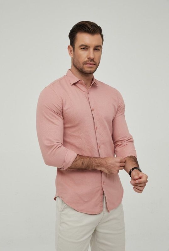 Yves Enzo - Italiaans Overhemd - Licht Roze - Linnen