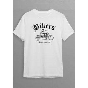 Motorshirt | Bikershirt | Wit T-shirt | Zwarte opdruk | S | Opdruk 1