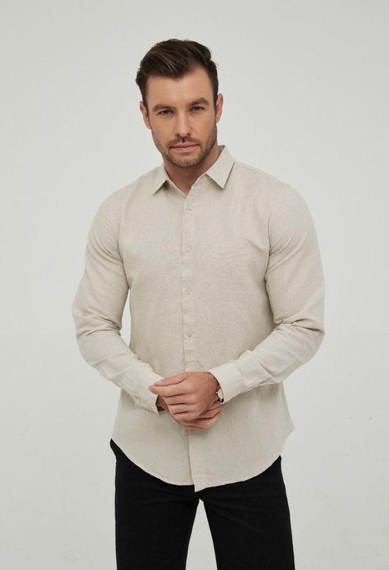 Yves Enzo - Italiaans Overhemd - Beige - Linnen