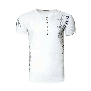 RustyNeal - Tshirt Heren - Knoopsluiting - Wit - Ronde Hals