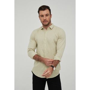 Yves Enzo - Heren Overhemd - Lichtgeel - Linnen - Lange Mouw