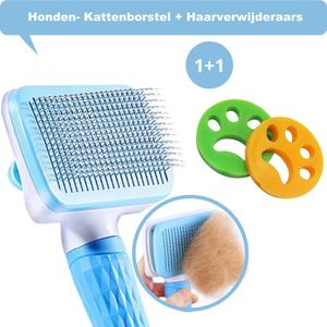 Kattenborstel/Hondenborstel incl. haarverwijderaar voor dieren - Ondervacht -Bovenvacht - Kattenkam - Hondenkam - langharig/kortharig - Haarverwijderaar huisdieren - Hondenhaar - Kattenhaar verwijderaar - Dierenhaar - klittenkam