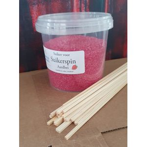 Accessoire voor suikerspinmachine - Suikerspin suiker -  Aardbei - 600 gram - Incl 25 gratis stokjes