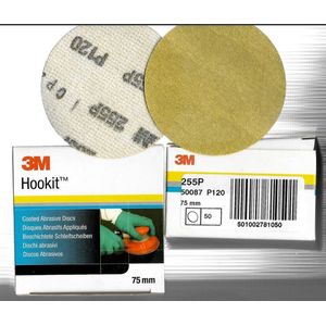 3M 50087 255P Hookit Schuurschijven 75 mm P 120 - Prijs per verpakking ( inhoud per verpakking 50 stuks)