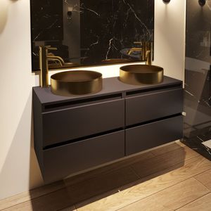 Fontana Vazano mat zwart badkamermeubel 120cm met ronde waskom mat goud