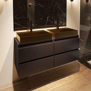 Fontana Maido mat zwart badkamermeubel 120cm met vierkante waskom mat goud