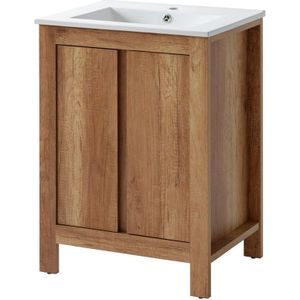 Comad Classic Oak badmeubel 60cm met witte wastafel en kraangat donker eiken