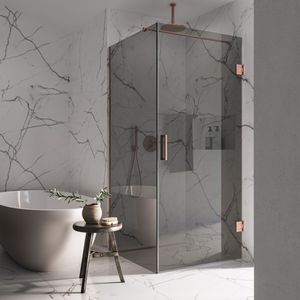 Saniclear Modern Copper rookglas douchecabine 100x90cm met 90cm deur anti-kalk geborsteld koper