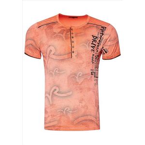 Rusty Neal - R-15246 - T-shirt - Oranje - Korte Mouw - Ronde Hals