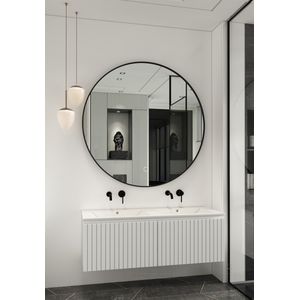 Fontana Lento wit badkamermeubel ribbelfront met witte wastafel 120cm zonder kraangaten en ronde spiegel