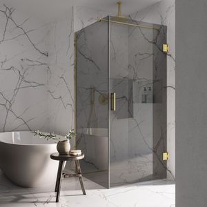 Saniclear Modern Brass rookglas douchecabine 90x70cm met 70cm deur anti-kalk geborsteld messing