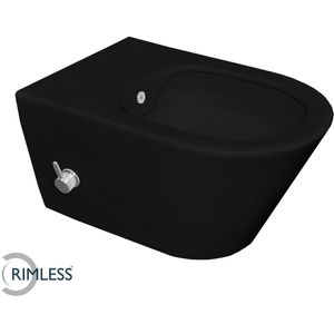 Mueller Filo randloos toilet met bidetsproeier koud 53cm zwart mat