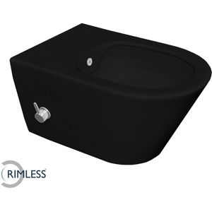 Mueller Filo randloos toilet met bidetsproeier warm/koud 53cm zwart mat