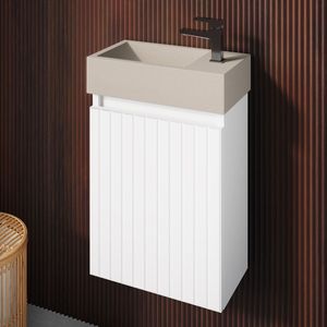 Fontana Crest toiletmeubel ribbelfront mat wit 40x22cm met beige fontein rechts