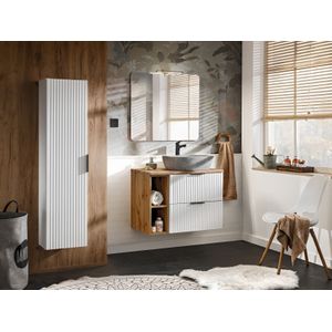 Comad Adele White badkamermeubel 120cm wit mat met 2 waskommen en topblad eiken