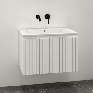 Fontana Lento wit badkamermeubel ribbelfront met witte wastafel 60cm zonder kraangat