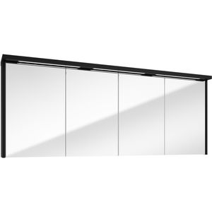 Fontana Grado spiegelkast met verlichting 157cm 4 deuren zwart mat