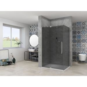 Van Rijn ST08 hoekcabine met draaideur rook glas 120x120cm RVS