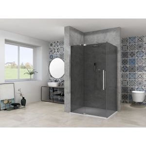 Van Rijn ST08 hoekcabine met draaideur rook glas 110x90cm chroom